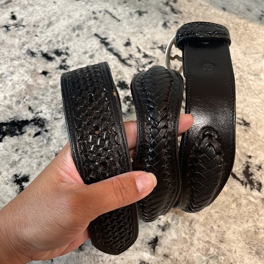 Nocona leather handtooled belt sunshine 34 top grain cowhide Mexico mens womens - Picture 6 of 7